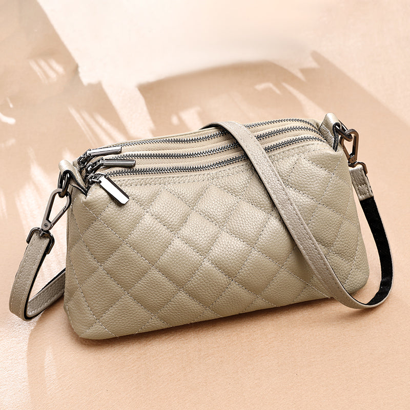 Dam Axelväska i Mjuk Läder med Tre Fack Axelremsväska Skinn-2