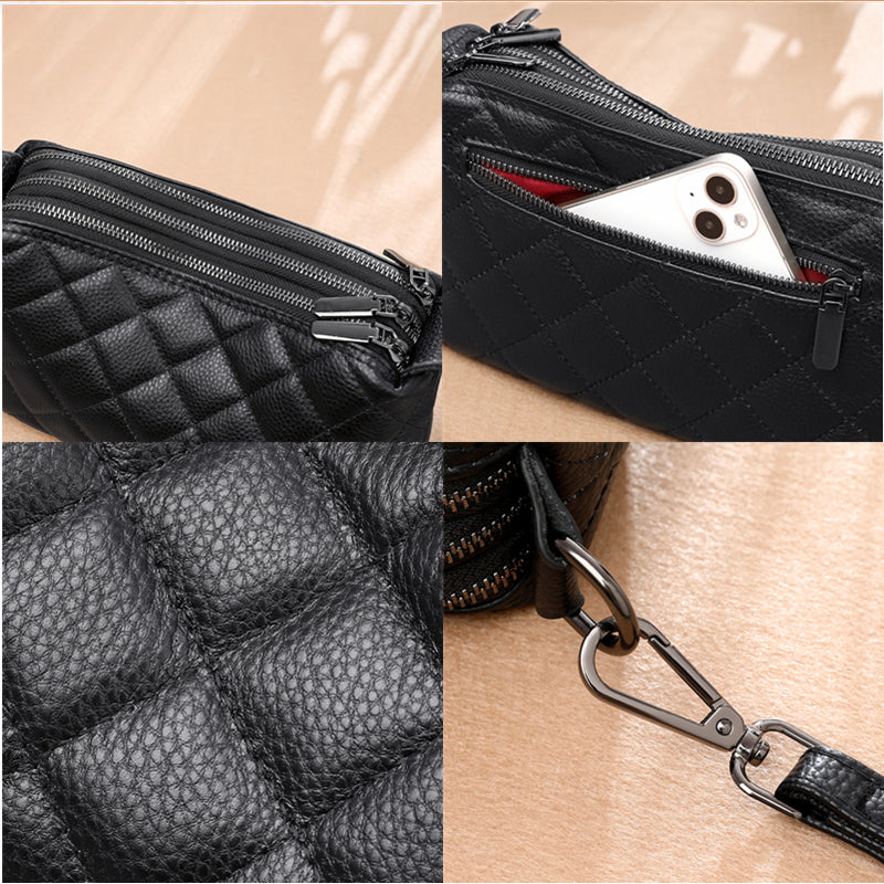 Dam Axelväska i Mjuk Läder med Tre Fack Axelremsväska Skinn-6