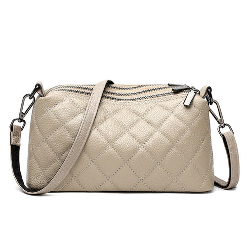 Dam Axelväska i Mjuk Läder med Tre Fack Axelremsväska Skinn-1