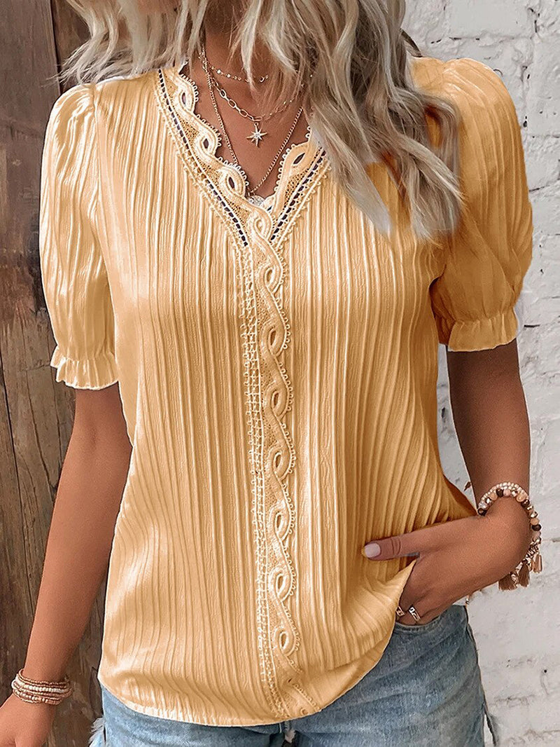Variant image for Dam Blus V-hals Puffärmar Polyester - Vit Blus för Elegant Stil-25