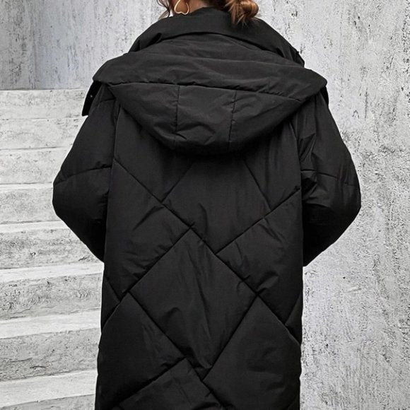 Damjacka Lång Quiltad med Huva Polyester Vinterjacka-2