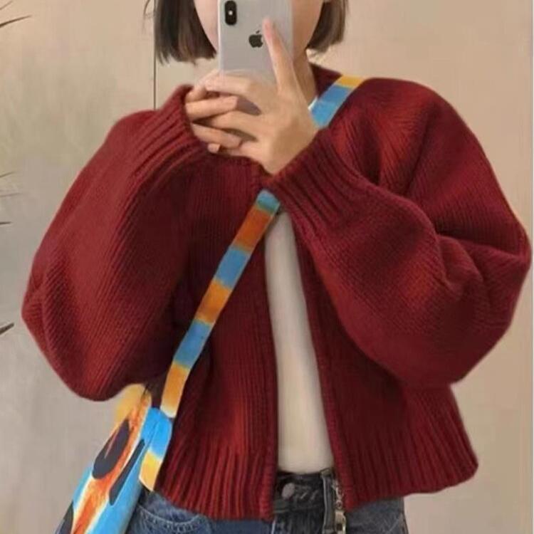 Kvinna Kort Kofta Stickad Akryl Klassisk Design-3