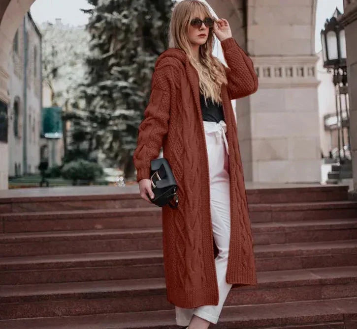 Variant image for Lång Kofta Dam Stickad med Huva för Bekväm och Mångsidig Stil-1