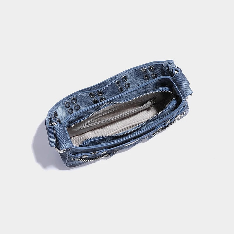 Dam Axelväska Trendig Denim Rymlig och Praktisk-3