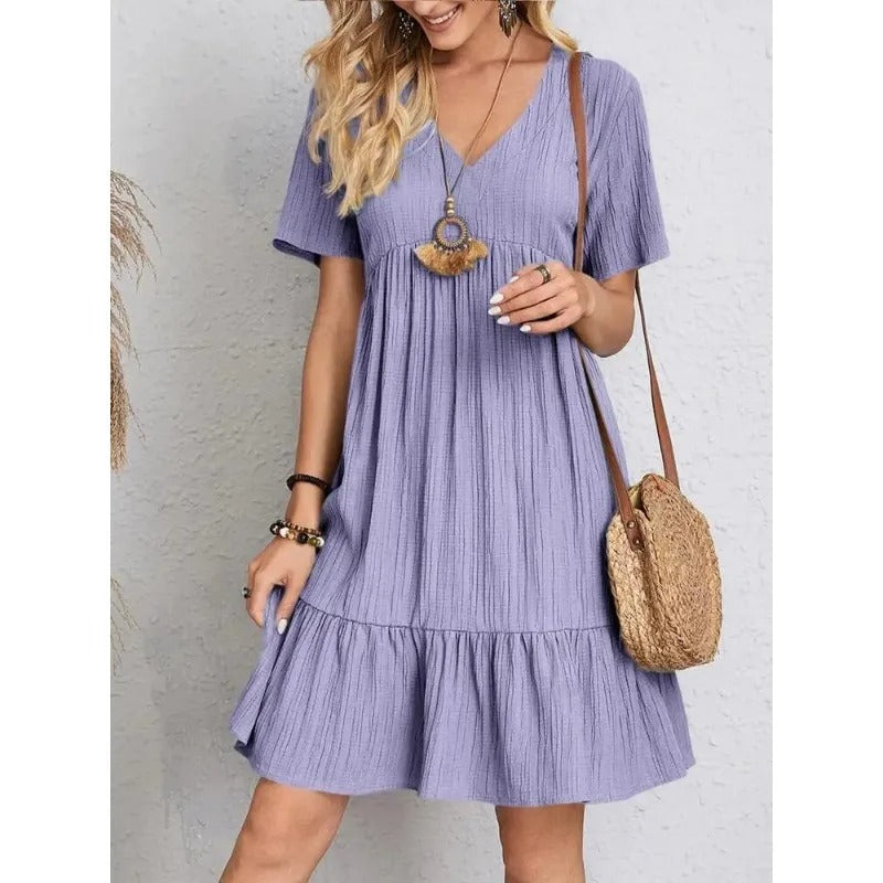 Variant image for Dam Sommarklänning V-ringning Korta Ärmar Ruffles Lätt Material-7