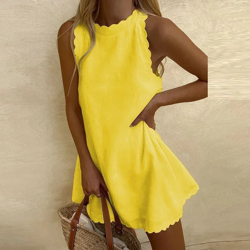 Dam Kort Sommarklänning Elegant Polyester för Midsommar och Fest-4