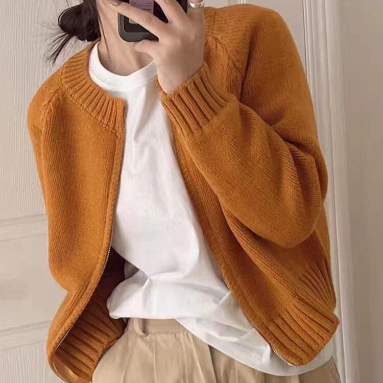 Kvinna Kort Kofta Stickad Akryl Klassisk Design-1