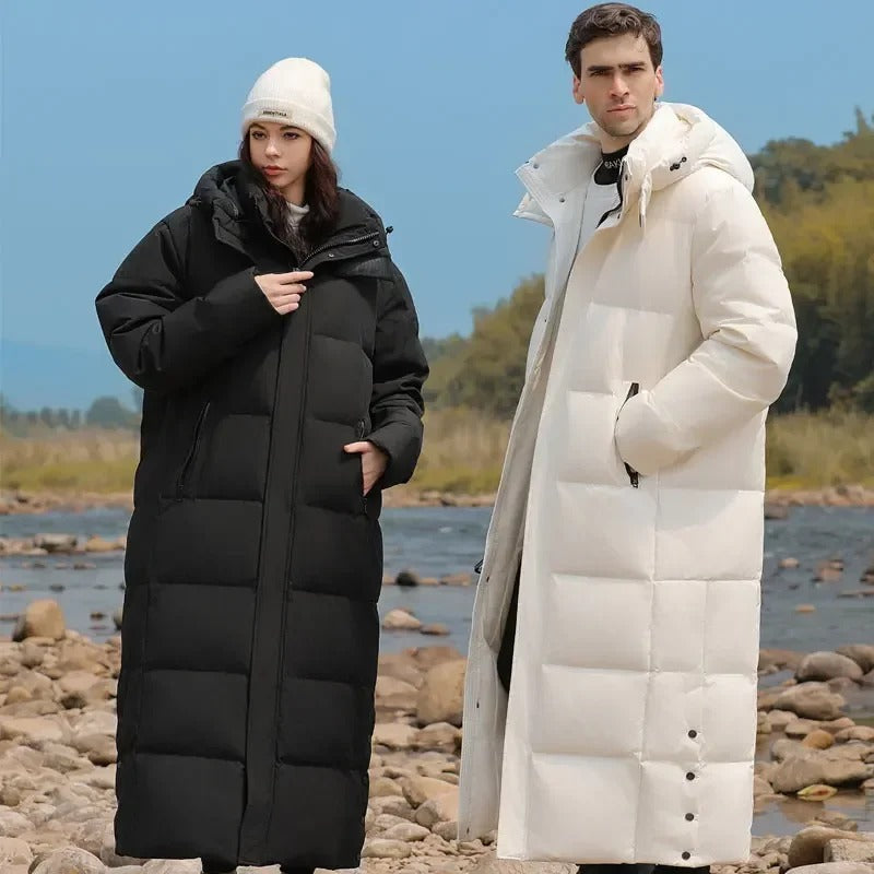 Dam Lång Vinterjacka Med Huva Polyester Tjock Dunfyllning-3
