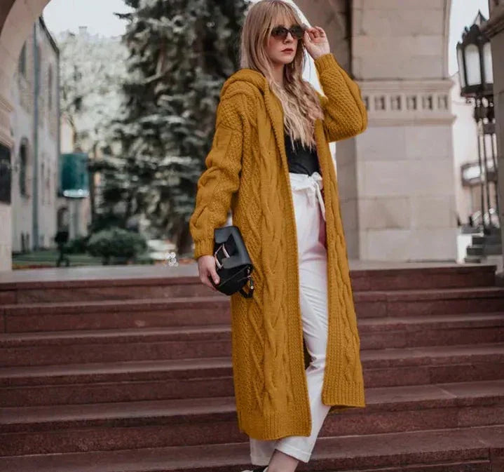 Variant image for Lång Kofta Dam Stickad med Huva för Bekväm och Mångsidig Stil-13