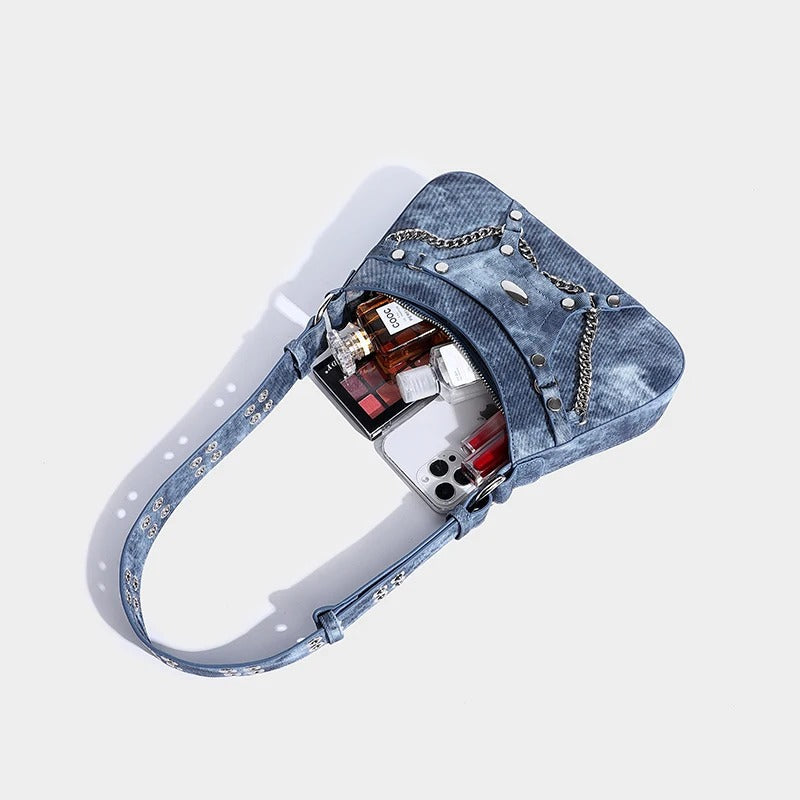 Dam Axelväska Trendig Denim Rymlig och Praktisk-2