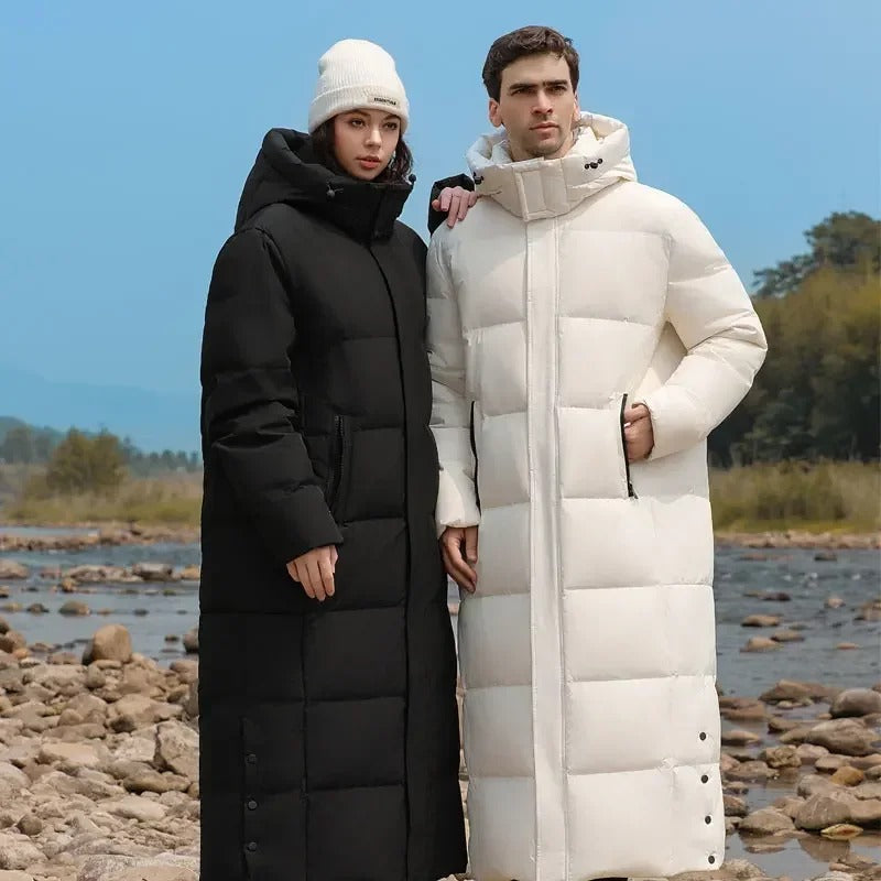 Dam Lång Vinterjacka Med Huva Polyester Tjock Dunfyllning-4