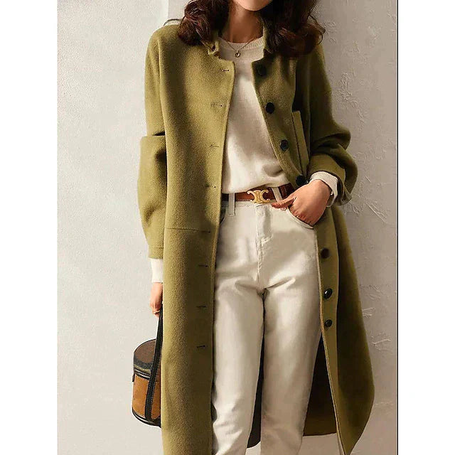 Lång Trenchcoat Dam Minimalistisk Polyester Elegant Design-5