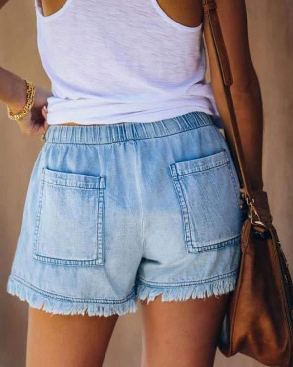 Dam Denimshorts Justerbar Midja Slitstark-5