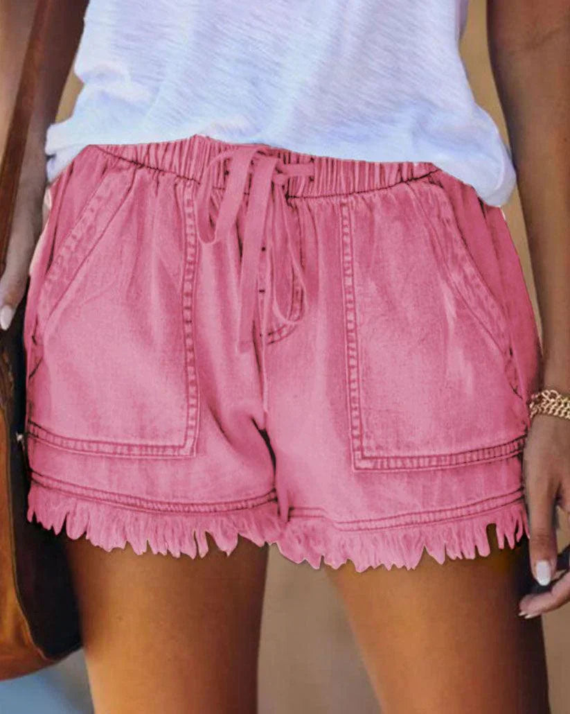 Dam Denimshorts Justerbar Midja Slitstark-2