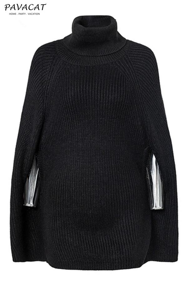 Dam Turtleneck Tröja Batwing Ärmar Akryl-6