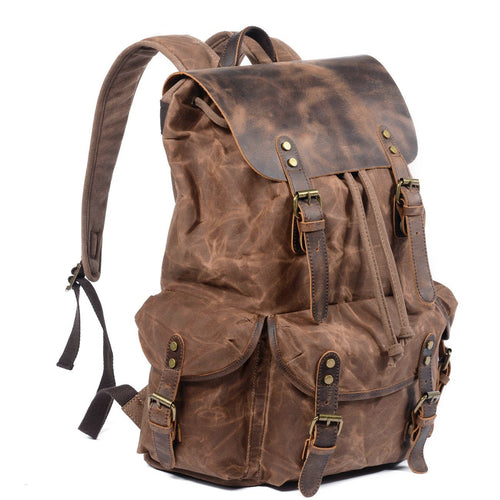 Unisex Ryggsäck Vintage Vaxat Canvas och Läder-2