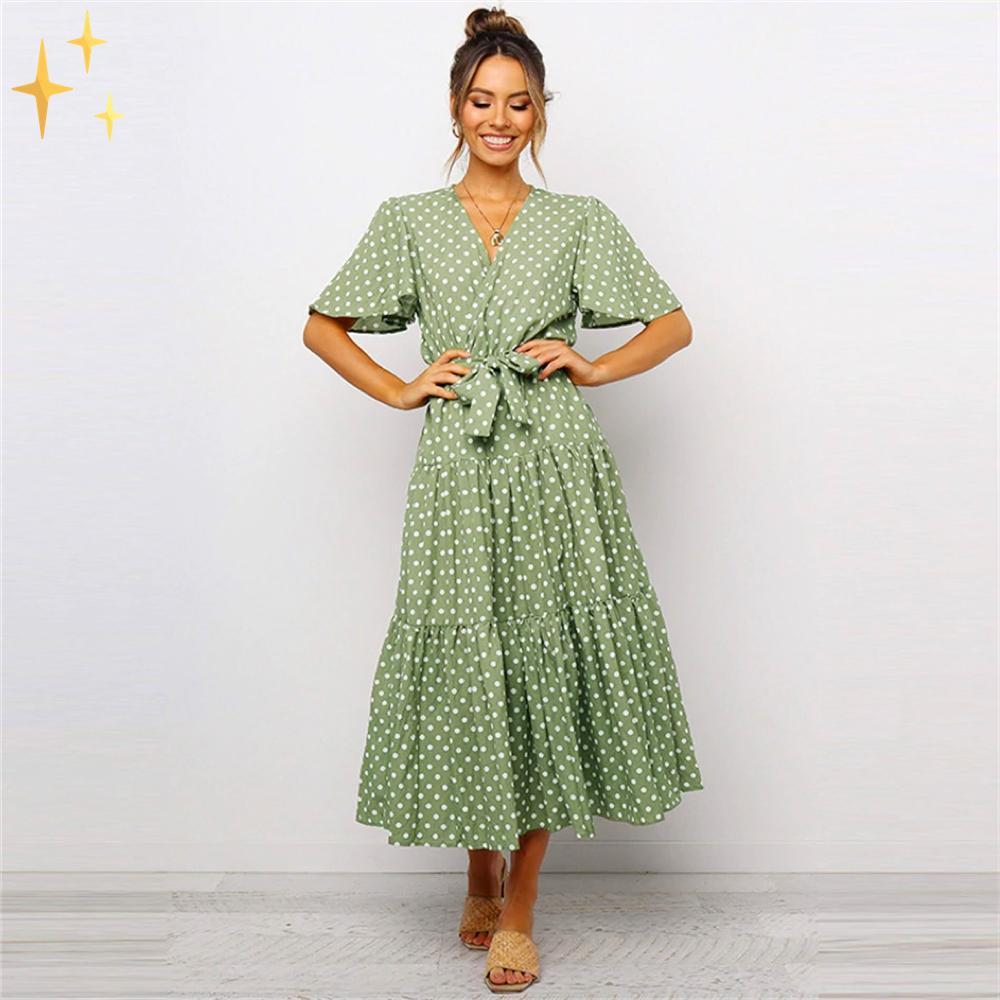 Variant image for Damklänning Midi Wrap V-hals Fjärilsdesign Lätt Material-9