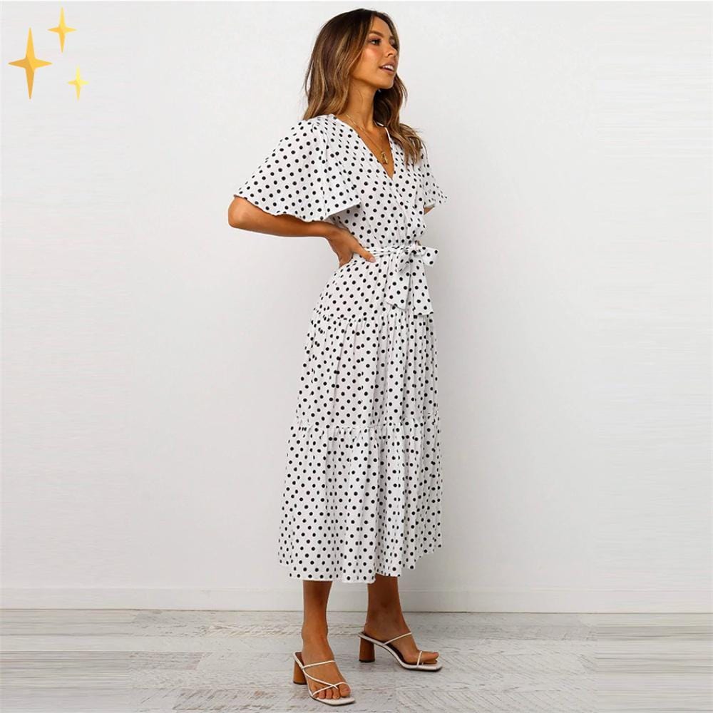 Damklänning Midi Wrap V-hals Fjärilsdesign Lätt Material-2