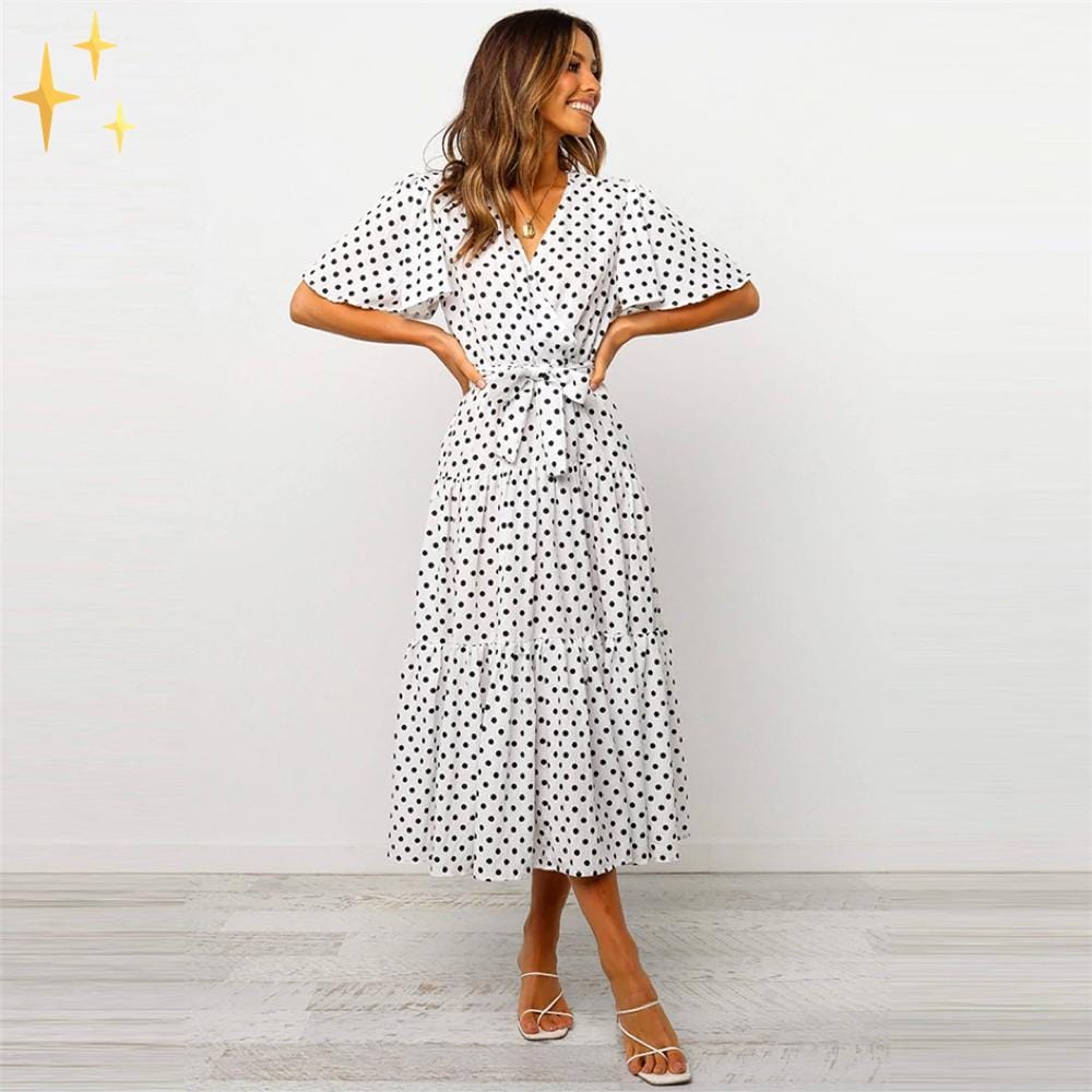 Damklänning Midi Wrap V-hals Fjärilsdesign Lätt Material-3