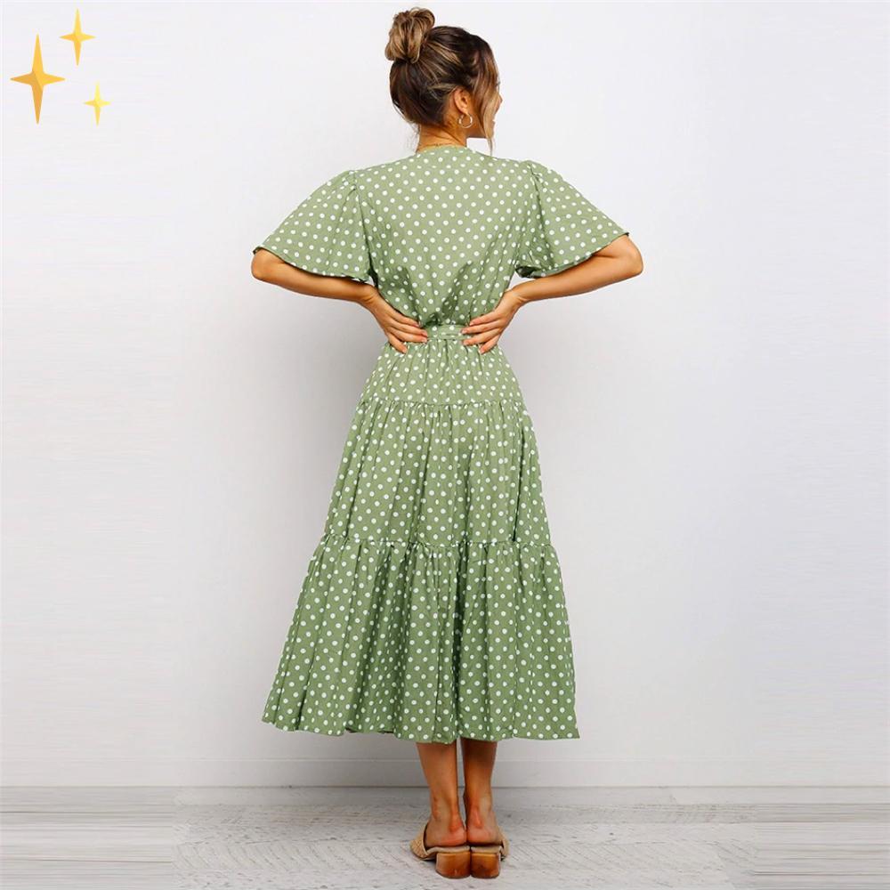 Damklänning Midi Wrap V-hals Fjärilsdesign Lätt Material-5