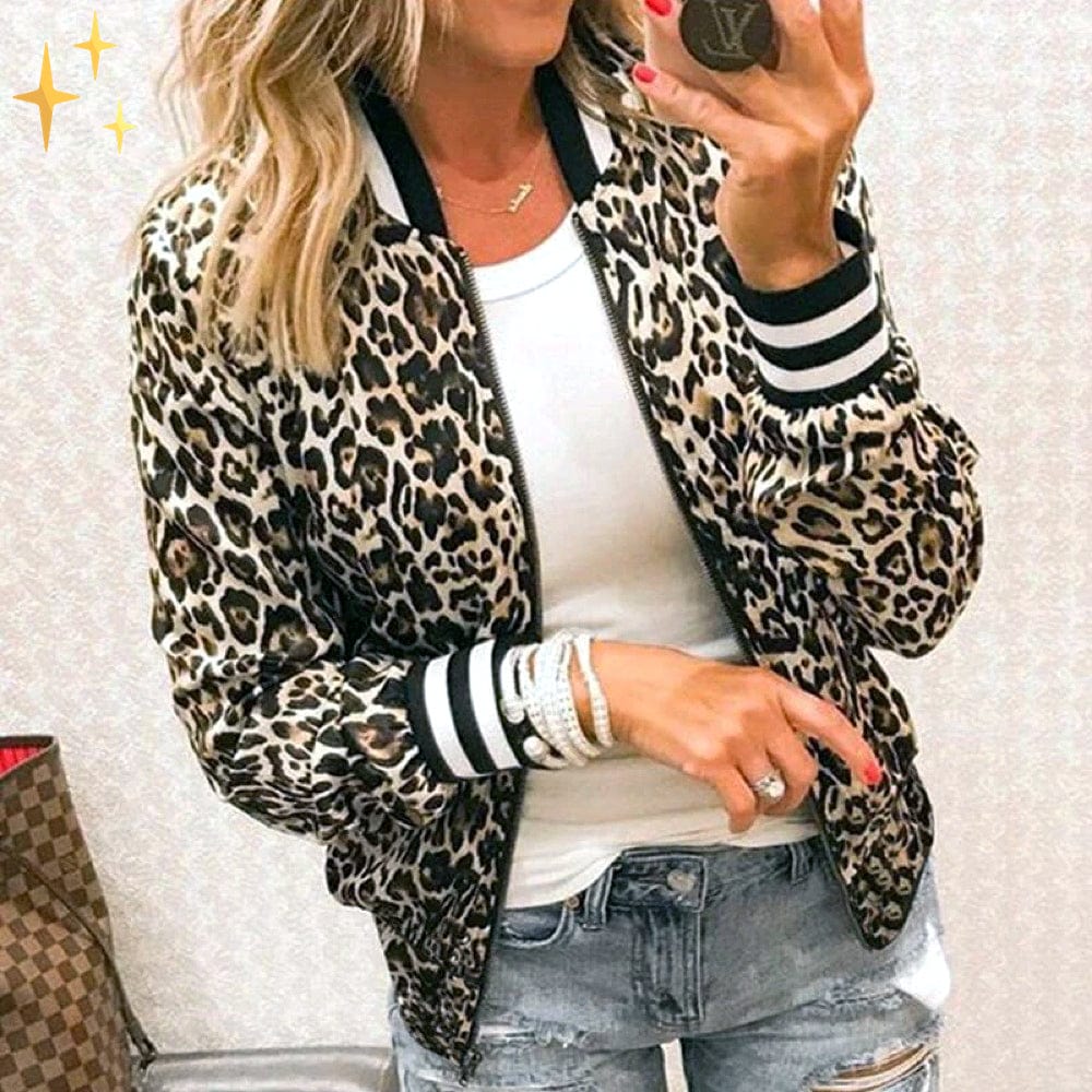 Damjacka Leopardmönster Lätt Material för Vår Jackor Dam-2