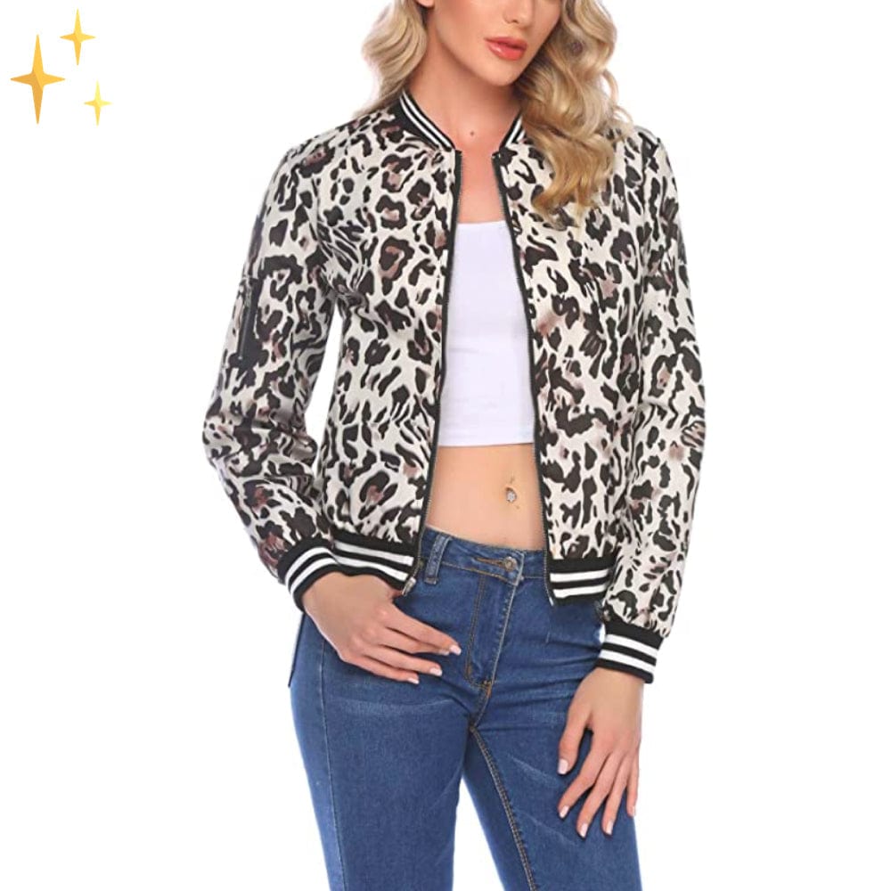 Damjacka Leopardmönster Lätt Material för Vår Jackor Dam-4