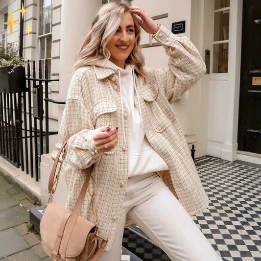 Dam Skjortajacka Vintage Stil med PÀrlknappar Högkvalitativt Tyg-1