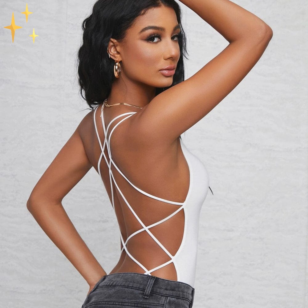 Dam Bodysuit Öppen Rygg Repmönster Mjuk Polyester 4