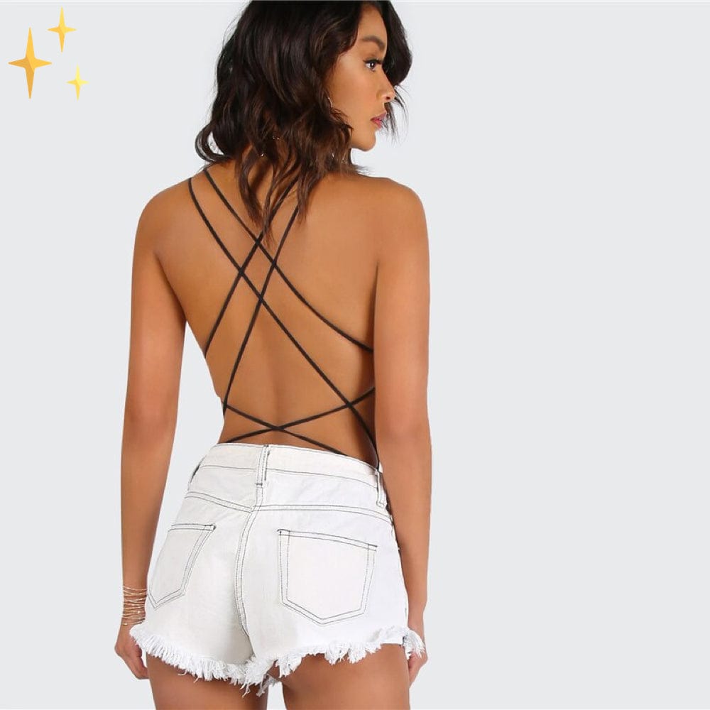 Dam Bodysuit Öppen Rygg Repmönster Mjuk Polyester 2