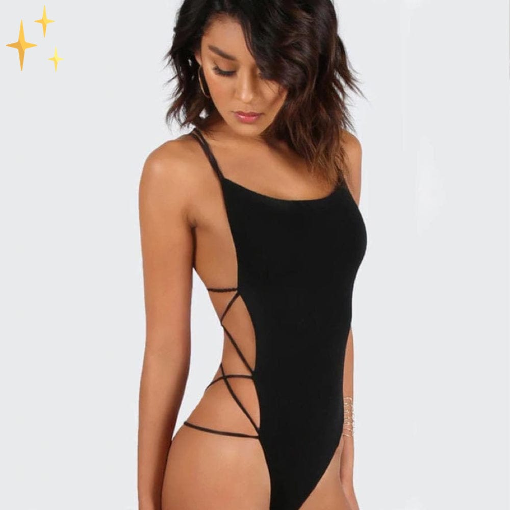 Dam Bodysuit Öppen Rygg Repmönster Mjuk Polyester 3
