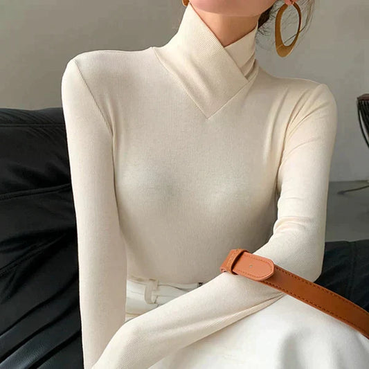 Dam Turtleneck Tröja Elegant Andningsbart Tyg-1