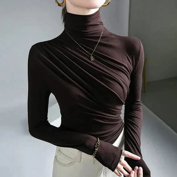 Dam Turtleneck Tröja med Veckad Design i Mjuk Polyester – Elegant och Bekväm för Kalla Dagar, Finns i Flera Storlekar 4