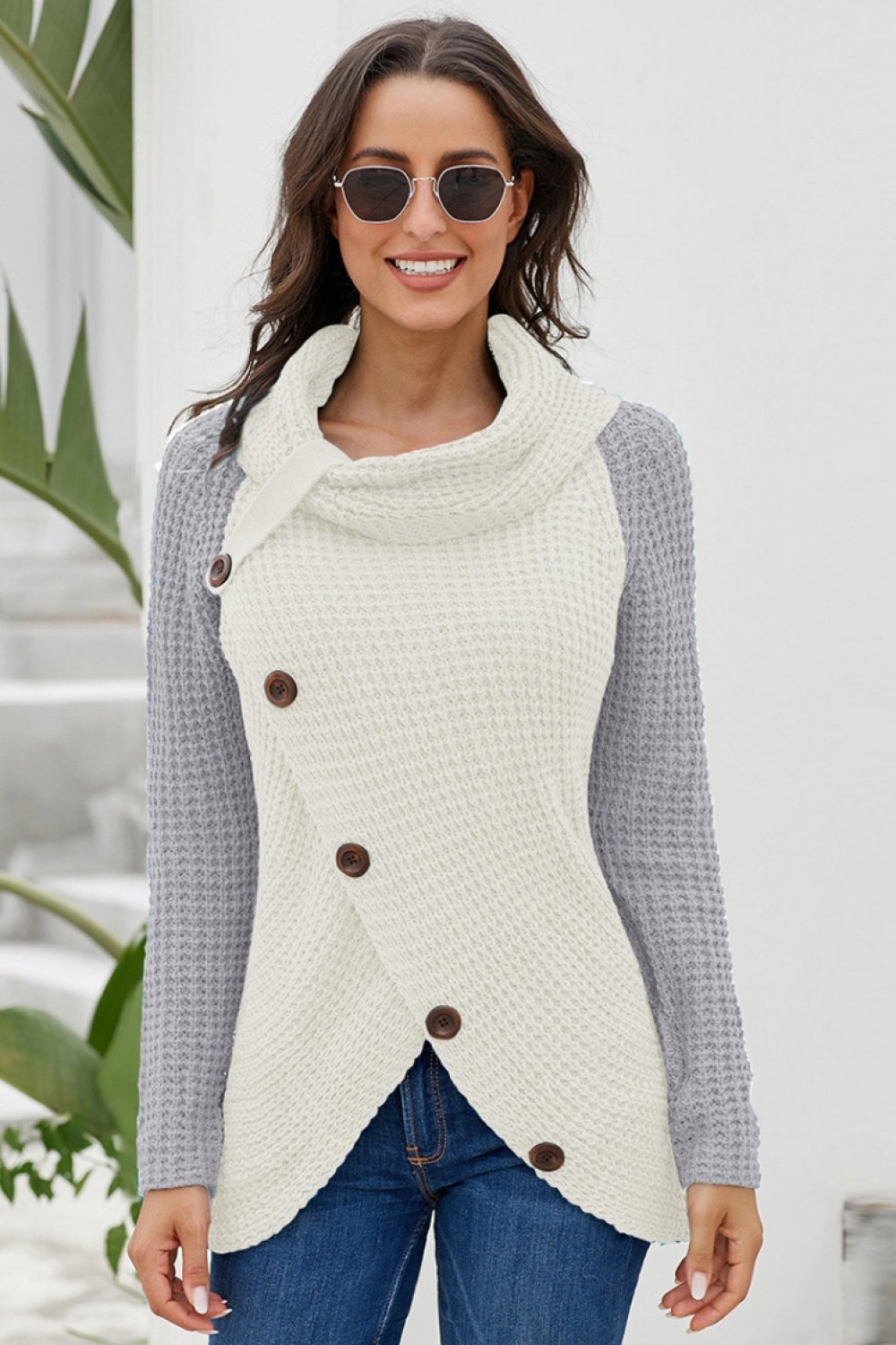 Dam Asymmetrisk Cardigan Mjuk Bomull Polyester-5