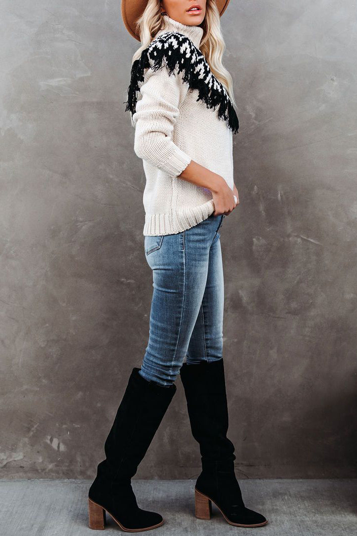 Dam Turtleneck Tröja Broderad Frans Akryl-5