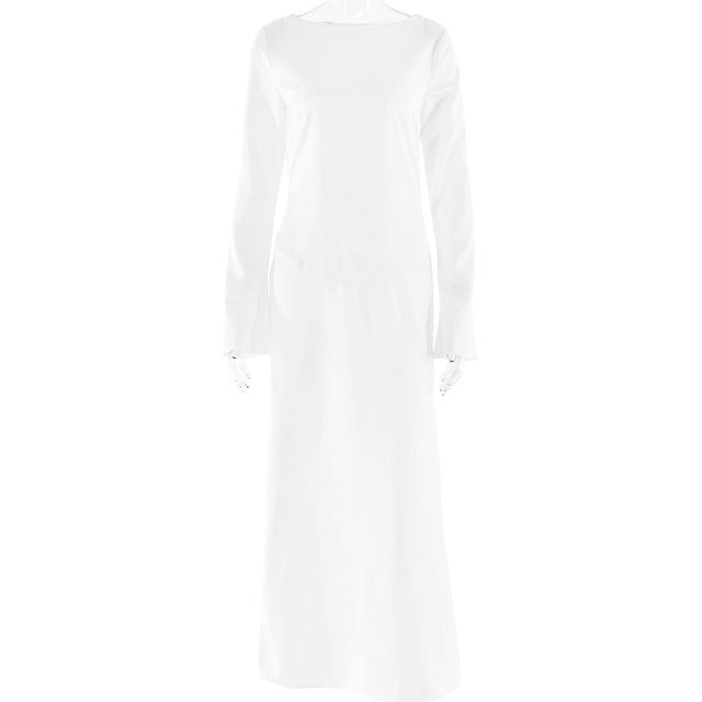 Variant image for Kvinnors Ankel-lång Klänning O-hals Satin Hög Midja-4