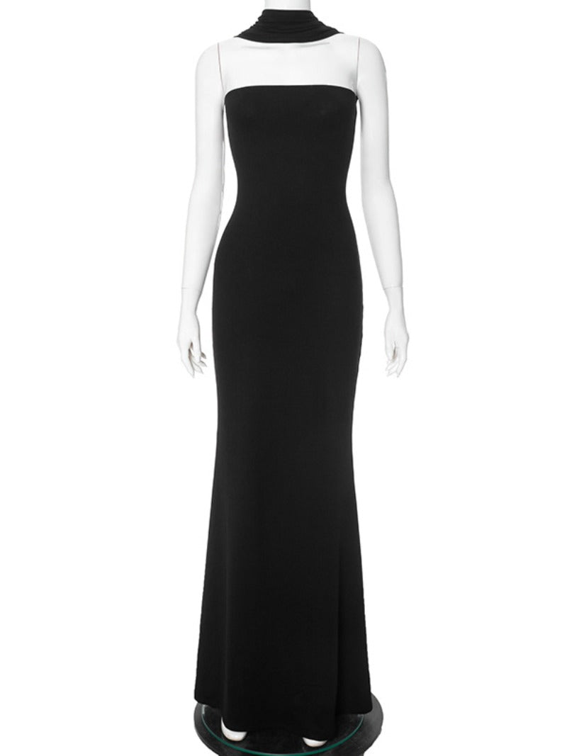Dam Maxiklänning Axelfri Halter Design Polyester Spandex-2