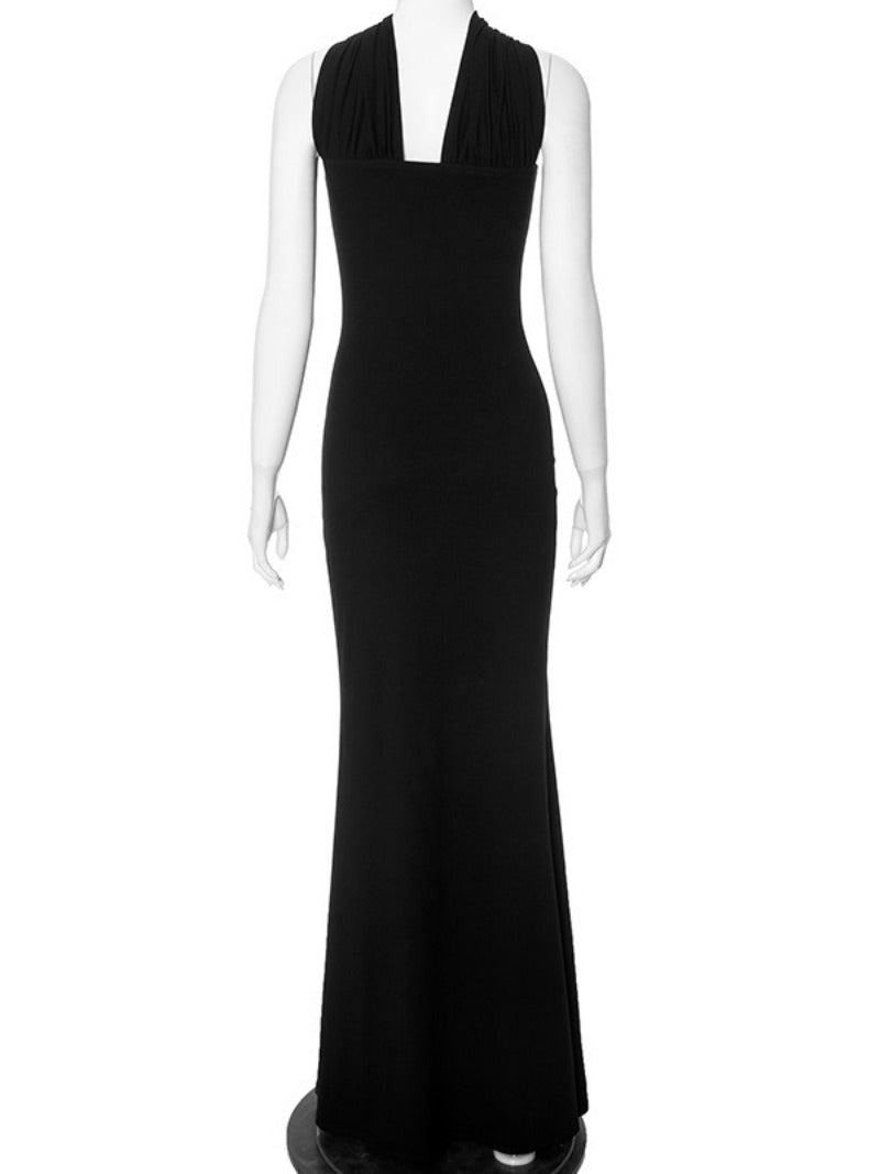 Dam Maxiklänning Axelfri Halter Design Polyester Spandex-3