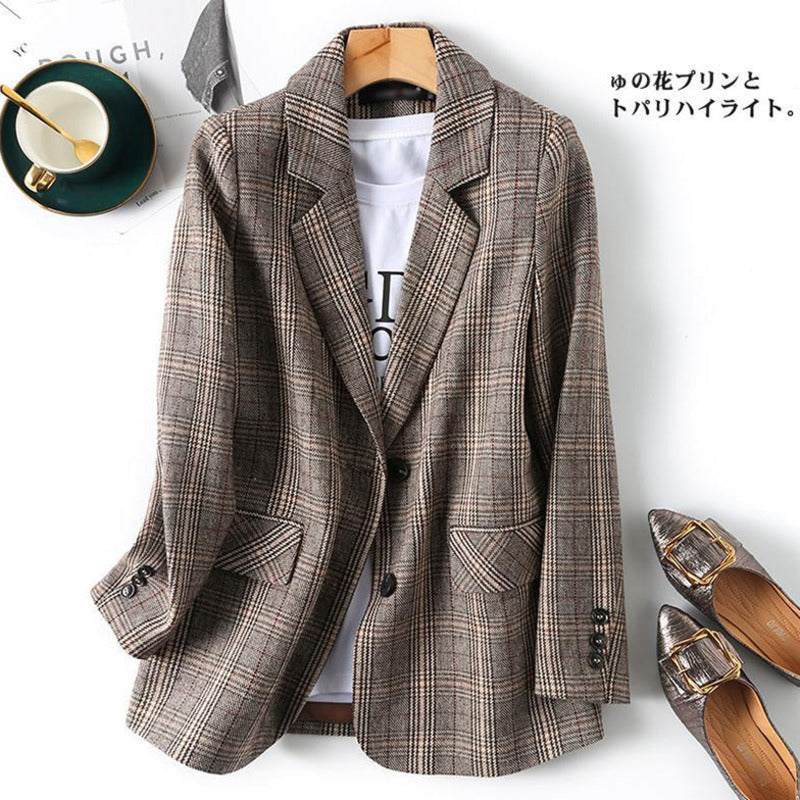 Kvinnors Rutig Blazer Långärmad Polyester Syntetfiber 3