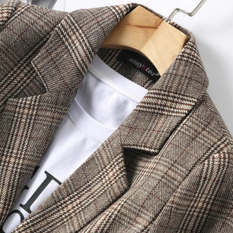 Kvinnors Rutig Blazer Långärmad Polyester Syntetfiber 5