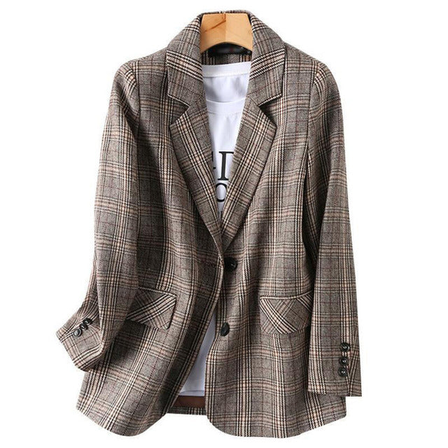 Kvinnors Rutig Blazer Långärmad Polyester Syntetfiber 1
