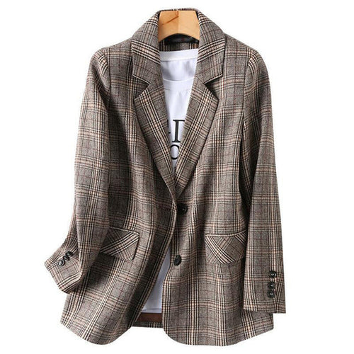 Kvinnors Rutig Blazer Långärmad Polyester Syntetfiber 1