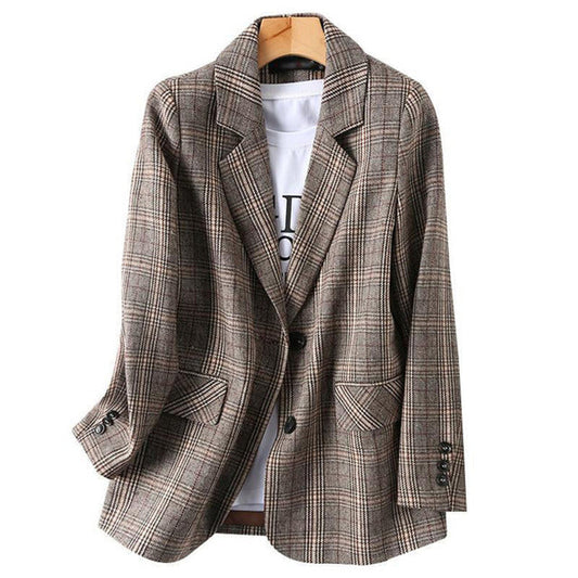Kvinnors Rutig Blazer Långärmad Polyester Syntetfiber 1