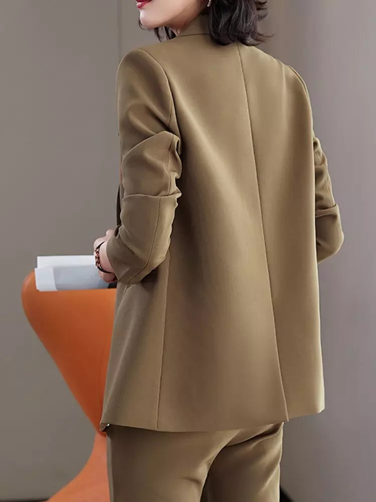 Kvinnors Blazer Set Slim Fit Polyester Långa Ärmar-2