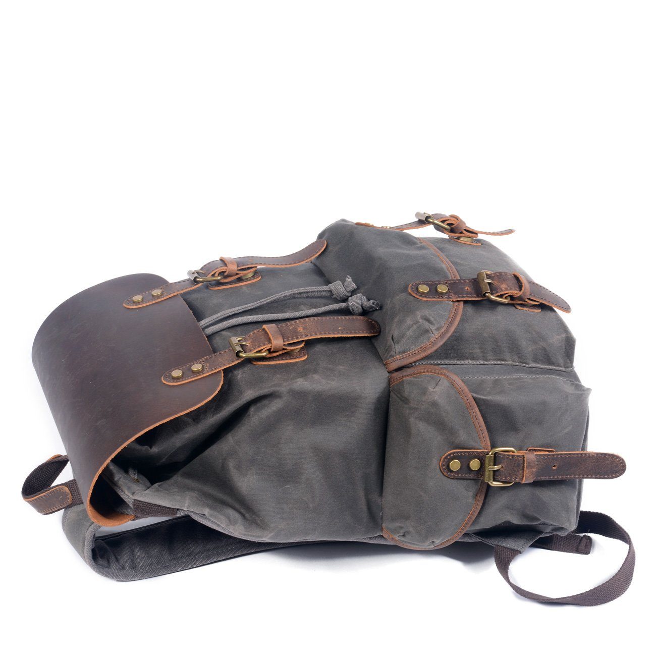 Unisex Ryggsäck Vintage Vaxat Canvas och Läder-5