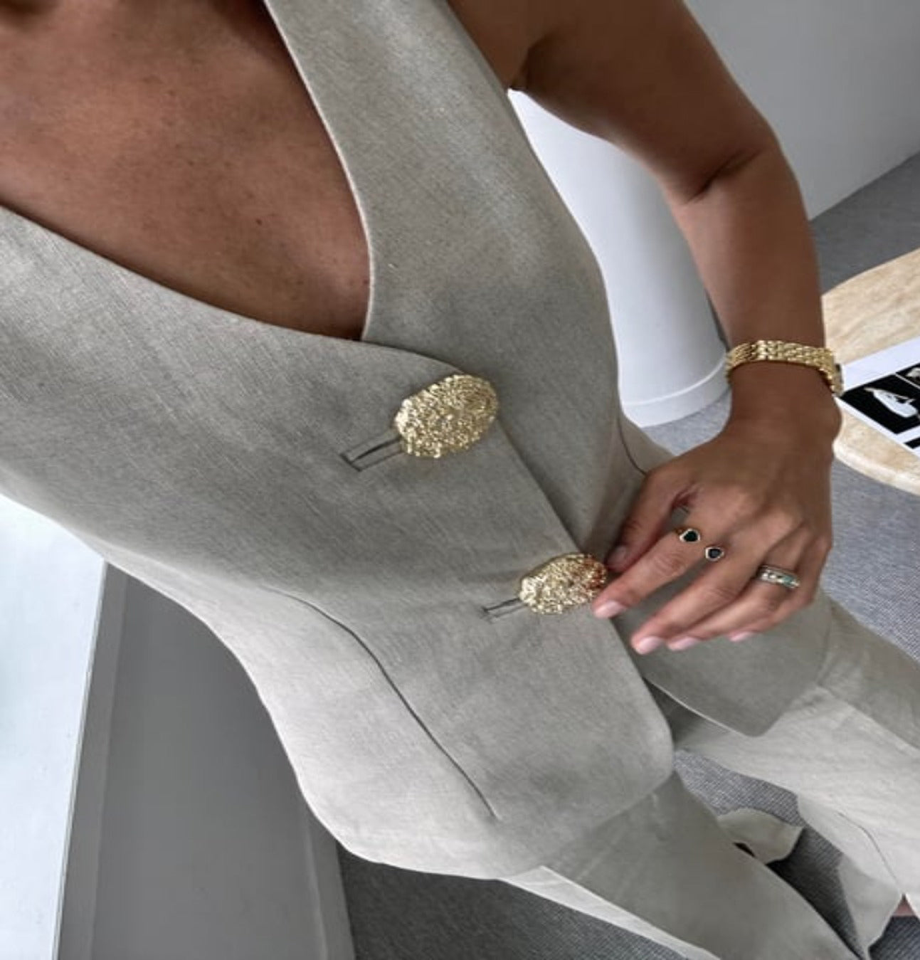 Herrkostym Väst Elegant Linne med Gyllene Knappar 6