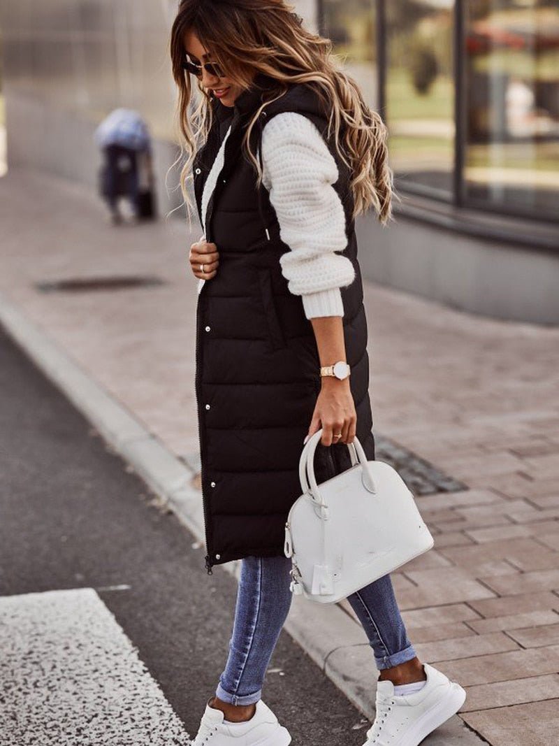 Kvinnors Lång Gilet Vadderad Polyester Bomull-4