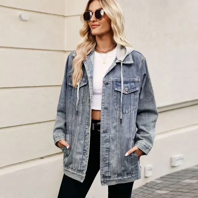 Dam Vintage Denimjacka Knappstängning Denim-5