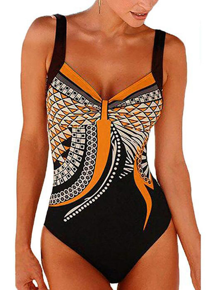 Baddräkt Dam Shaping Polyester Spandex med Tryck-6
