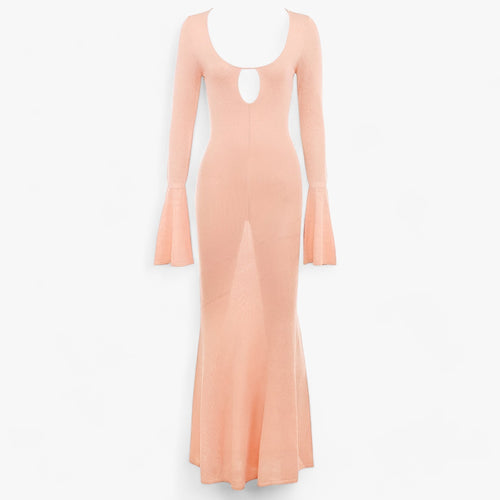 Maxiklänning Dam Bodycon med U-Ringning och Långa Ärmar - Orange Polyester för Festliga Tillfällen 1