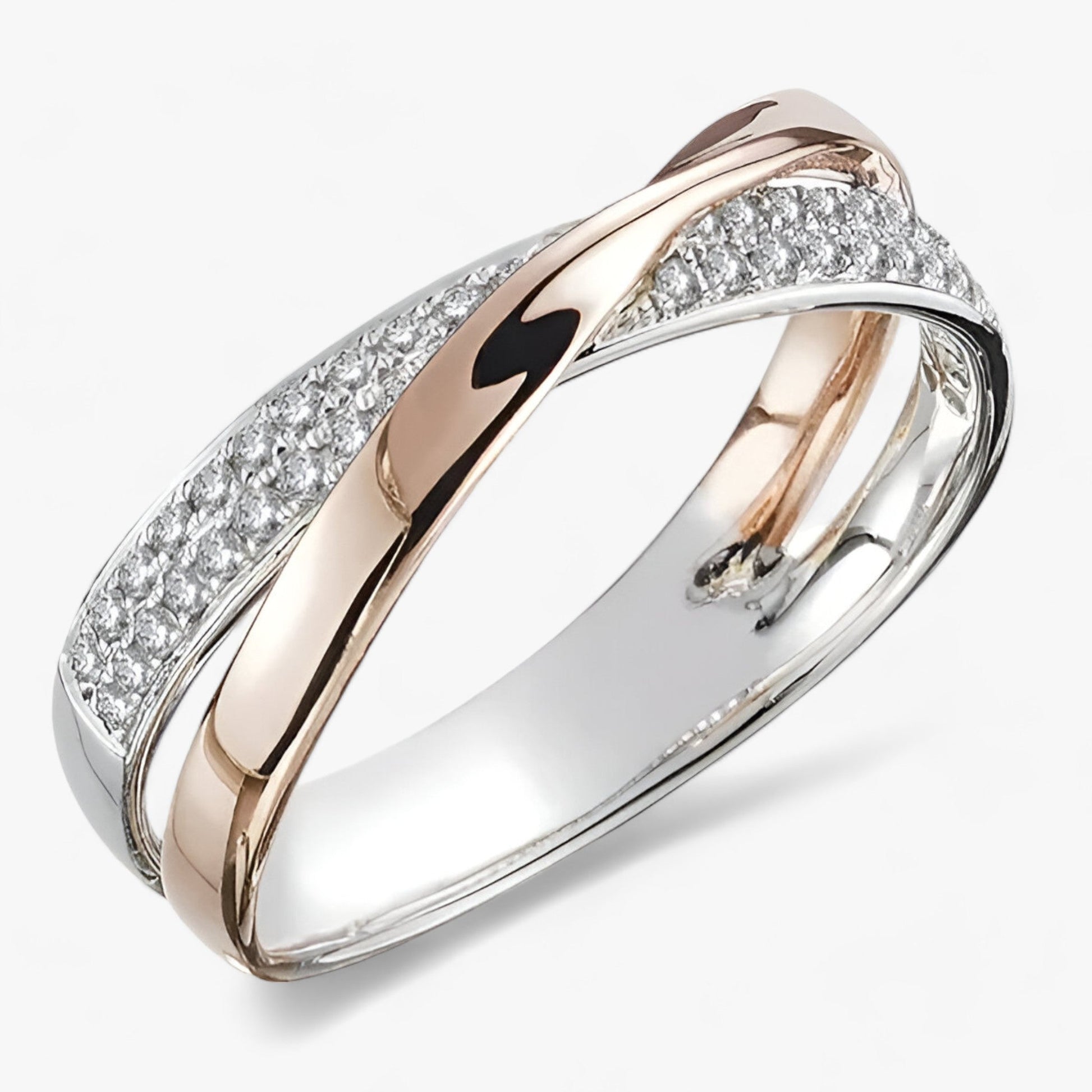Variant image for Kvinnors Ring Tvåfärgad X-formad Rostfritt Stål med Kubiska Zirkoniumstenar-8